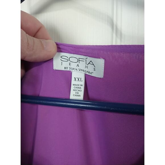 Sofia Jeans Woman XXL Pullover Blous Tank Semi Sheer Leaf Faux Wrap Baby Doll - Picture 3 of 7